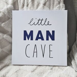 Little Man Cave Canvas Wall Art - White and Black, Blue